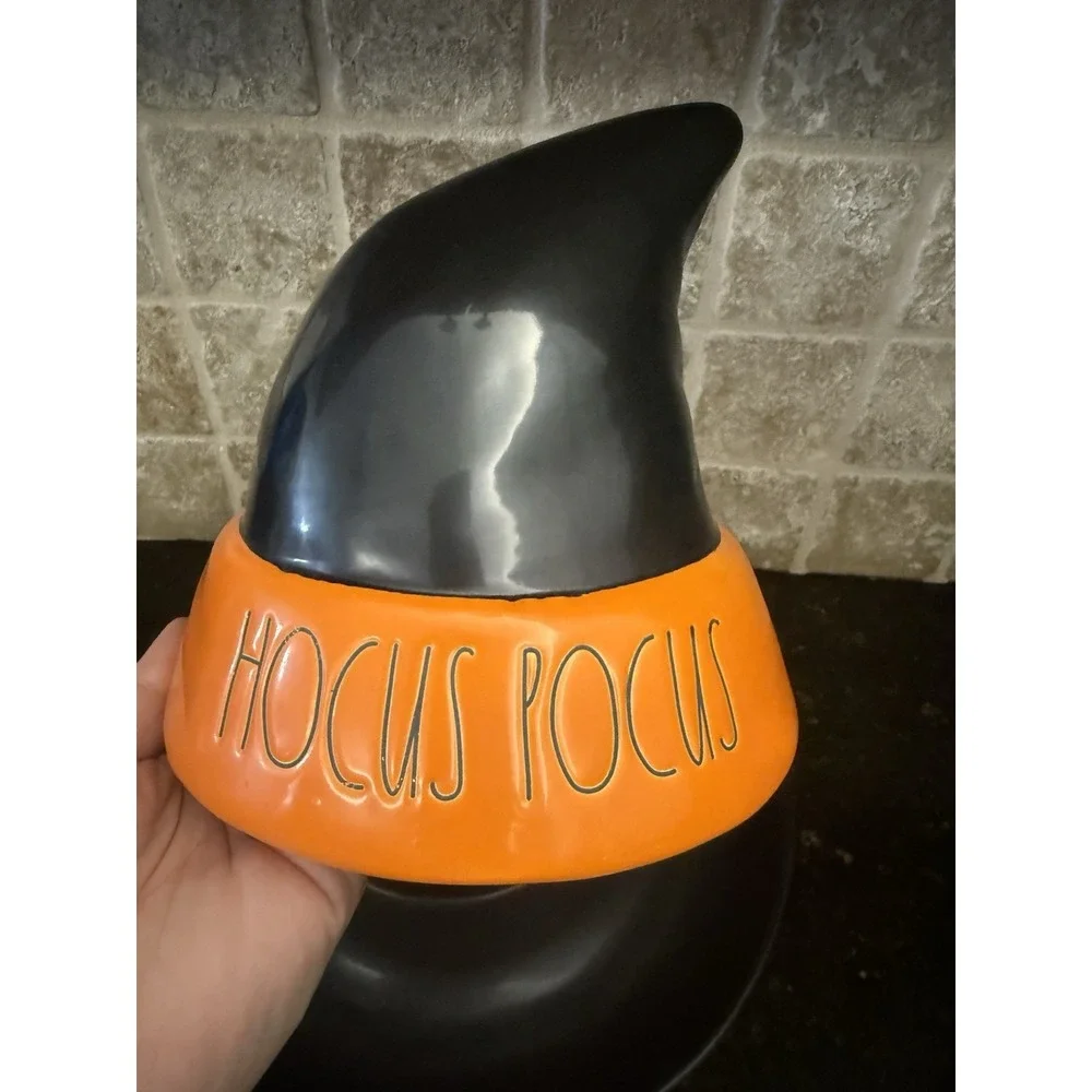 Rae Dunn HOCUS POCUS Halloween Black Orange Chip Dip Tray Removable Hat 10